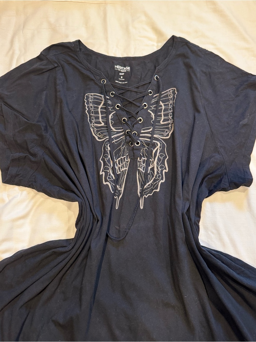 Heritage Black Lace-Up Butterfly Graphic Short Sleeve dress size 6